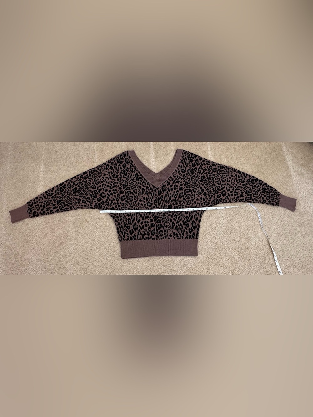 Express Leopard Print Double V-Neck Sweater Taupe Black M Like New
